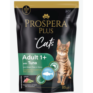 Prospera Plus, Cat Pouch Adult 1+, Tuna and Peas konservi kaķiem ar tunci un zirņiem mērcē 85g