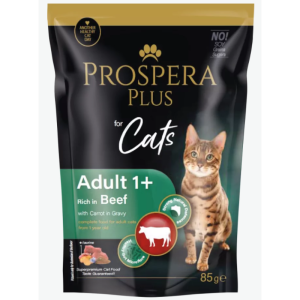  Prospera Plus, Cat Pouch Adult 1+, Beef and Carrot konservi kaķiem liellopu gaļa ar burkāniem mērcē 85 g