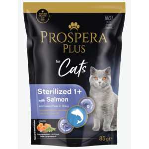 Prospera Plus, Cat Pouch Sterilized 1+Salmon and Peas konservi sterilizētiem kaķiem ar lasi un zaļajiem zirnīšiem 85g