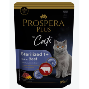 Prospera Plus, Cat Pouch Sterilized 1 Beef and Pumpkins konservi strilizētiem kaķiem liellops ar ķirbi mērcē 85g