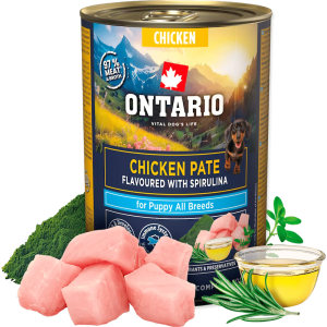 Ontario Puppy Chicken Pate With Spirulina Flavor konservi pastēte kucēniem 400g