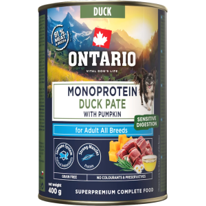 Ontario Adult Monoprotein Duck Pate With Pumpkin konservi suņiem ar pīles gaļu un ķirbi 400g
