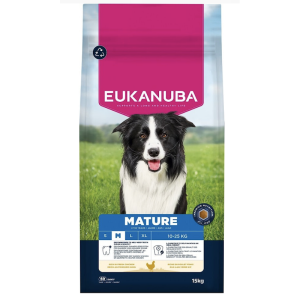  Eukanuba Mature, Medium, chicken sausā barība vidējo šķirņu suņiem ar vistu 15 kg