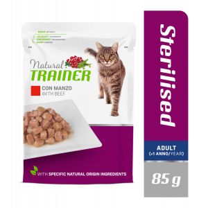 Natural Trainer Adult Sterilised with Beef konservi sterilizētiem kaķiem ar liellopu 85