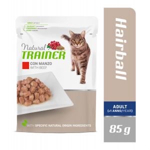 Natural Trainer Adult Hairball with Beef konservi kaķiem spalvu kamolu izvadīšanai ar liellopu 85g