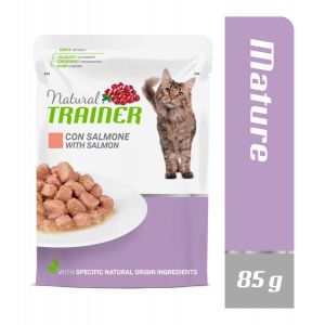 Natural Trainer Mature with Salmon konservi nobriedušiem kaķiem ar lasi 85g