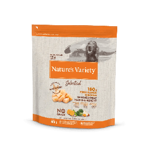 Natures Variety Selected Med/Max Adult Free Range chicken bezgraudu barība vidējo/lielo šķirņu suņiem ar vistu 600g