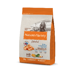 Natures Variety Selected Med/Max Adult Norwegian Salmon bezgraudu barība vidējo/lielo škirņu suņiem ar lasi 12kg