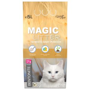 Magic Litter Bentonite Ultra White Bay Powder cementējošās smiltis kaķu tualetēm 5L