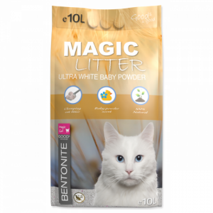 Magic Litter Bentonite Ultra White Bay Powder cementējošās smiltis kaķu tualetēm 10L