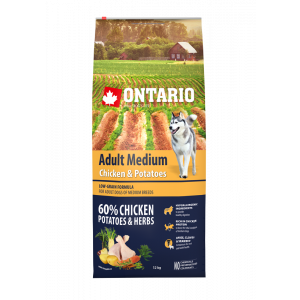 Ontario Dog Adult Medium Chicken & Potatoes barība vidējo šķirņu suņiem ar vistu 12kg