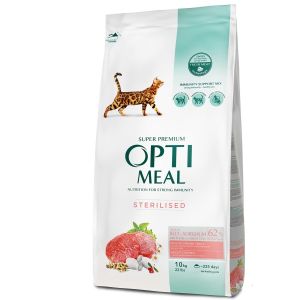 Optimeal beef fillet+ Sorghum Sterilised barība sterilizētiem kaķiem ar liellopa fileju un sorgo 10kg