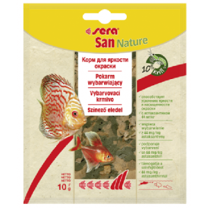 Sera San Nature pārslu barība dekoratīvajām zivīm krāsu uzlabojoša 10 ml
