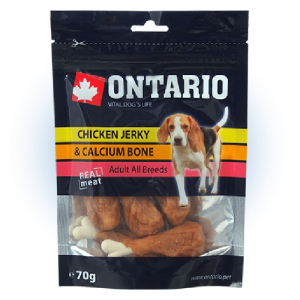 Ontario Chicken Jerky & Calcium Bone gardums suņiem kauliņi aptīti ar vistas gaļu 70g