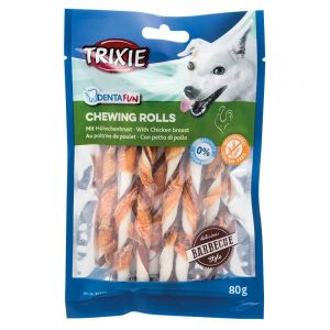 Trixie Denta Fun barbecue chewing rolls, chicken, gardums suņiem jēlāda ar vistas fileju12 cm, 10 gab/80 g.