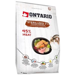 Ontario Cat Sterilised 7+ barība sterilizētiem kaķiem vista,lasis 2kg