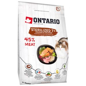 Ontario Cat Sterilised 7+ barība sterilizētiem kaķiem vista,lasis 400g