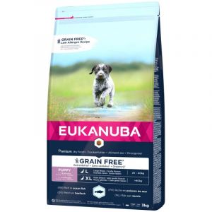  Eukanuba JUNIOR LARGE GRAIN FREE Seefish sausā barība lielo šķirņu kucēniem ar zivi  3 kg