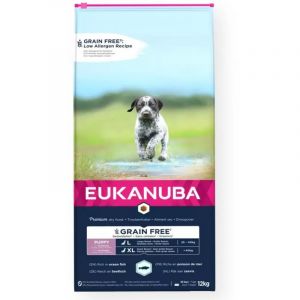 Eukanuba JUNIOR LARGE GRAIN FREE Seefish, sausā barība lielo šķirņu kucēniem ar zivi 12 kg