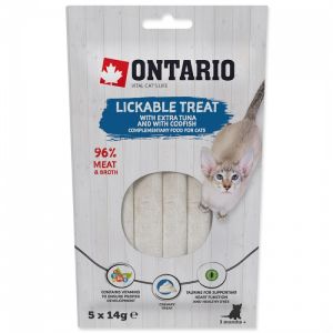 Ontario Lickable Treats Tuna and Codfish krēmveida gardums kaķiem ar tunci un mencu 5 x 14g