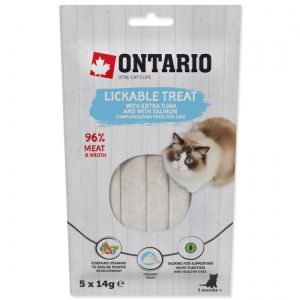 Ontario Lickable Treats With Tuna And Salmon krēmveida gardums pieaugušiem kaķiem un kaķēniem  5 x 14g