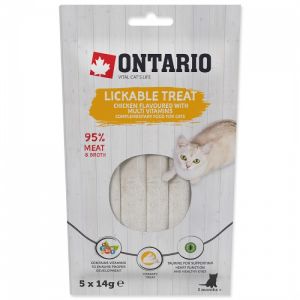 Ontario Lickable Treats Chicken Flavoured with Multi Vitamins krēmveida gardums ar vistu un multivitamīniem kaķiem un kaķēniem 5 x 14g