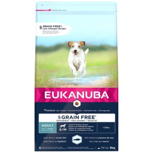 Eukanuba Adult Small and Medium Grain Free Ocean Fish sausā barība mazo, vidējo šķirņu suņiem ar zivi 3 kg