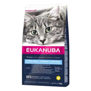 Eukanuba CAT Adult STERILISED / WEIGHT CONTROL Chicken sausā barība kaķiem ar vistu svaru kontrolei 2 kg
