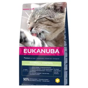  Eukanuba CAT Adult HAIRBALL CONTROL Chicken sausā barība kaķiem spalvu kamolu kontrolei 10 kg
