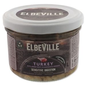 Elbeville Jar Dog Sensitive Digestion, Turkey with added Mint, Chamomile & Spinach konservi suņiem ar jutīgu gremošanu, 220ml