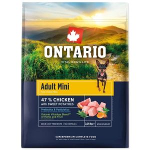 Ontario Adult Mini Chicken & Sweet Potatoes barība mazo šķirņu suņiem ar vistu un saldiem kartupeļiem 2.25kg