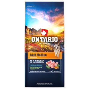 Ontario Adult Medium Chicken & Sweet Potatoes barība vidējo šķirņu suņiem ar vistu un saldiem kartupeļiem 12kg