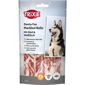  Trixie Denta Fun Marbled Beef Chewing Rolls, gardums suņiem liellopu jēlāda ar liellopa fileju 12 cm, 6gab/70 g