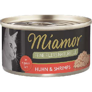 MIAMOR Feine Fillets Naturelle Huhn&Shrimps Konservi kaķiem  vistas filejas gabaliņi ar garnelēm savā sulā 80g