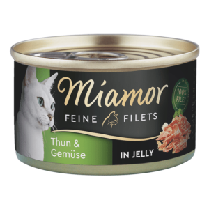 MIAMOR Feine Fillets Thun&Gemuse  Konservi kaķiem ar tunča filejas gabaliņiem un dārzeņiem želejā 185g