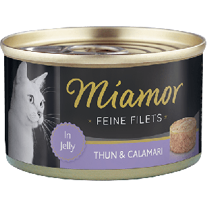MIAMOR Feine Fillets Thun&Calamari Konservi kaķiem ar tunča filejas un kalmāru gabaliņiem želejā 185g