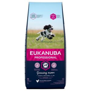Eukanuba Puppy and Junior Medium Chicken sausā barība vidējo šķirņu kucēniem ar vistu 18kg