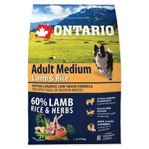 Ontario Dog Adult Medium Lamb & Rice barība vidējo šķirņu suņiem ar jēru 2.25kg