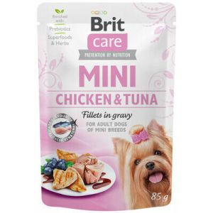 Brit Care Mini wet Chicken & Tuna fillets in gravy konservi suņiem ar vistu un tunci  85 g