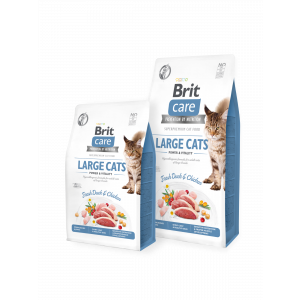 Brit Care Cat GF Large cats Power&Vitality bezgarudu barība kaķiem ar pīlu un vistu 2kg