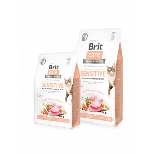 Brit Care Cat GF Sensitive Healthy Digestion&Delicate Taste bezgraudu barība ar tītaru un lasi 400g