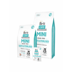Brit Care Mini Light & Sterilised bezgraudu barība mazo šķirņu sterilizētiem suņiem ar trusi un lasi 2kg 