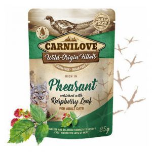 Carnilove Cat Pouch Pheasant Raspberry Leaves ,mīkstā barība kaķiem fazāns mērcē 85g