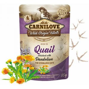 Carnilove Cat Pouch Quail Dandelion for sterilized mitrā barība kaķiem paipala mērcē 85g