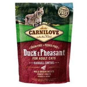 CARNILOVE Duck & Pheasant Adult Cat Hairball Control  bezgraudu barība kaķiem ar pīli un fazānu 400g