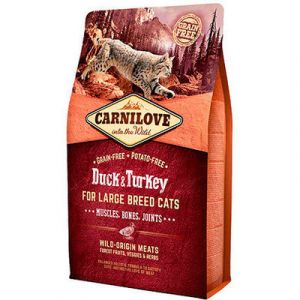 CARNILOVE Duck & Turkey Large Breed Cats bezgraudu barība lielo šķirņu kaķiem ar pīli un tītaru 2kg