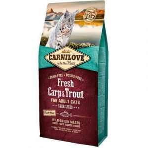 CARNILOVE Fresh Carp & Trout Sterilised for Adult bezgraudu barība kaķiem ar karpu un foreli 6kg