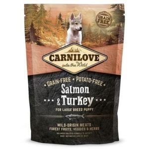 CARNILOVE Salmon & Turkey Large Breed Puppy bezgraudu barība lielo šķirņu kucēniem ar lasi/tītars 1.5 kg