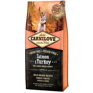 CARNILOVE Salmon & Turkey Large Breed Puppy bezgraudu barība lielo šķirņu kucēniem ar lasi/tītars 12 kg