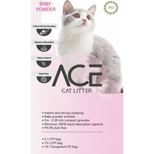 ACE Baby Powder CAT LITTER cementējošās smiltis kaķu tualetei ar bērnu pūderi 5L